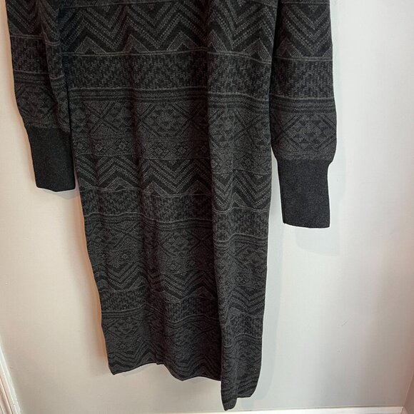 prAna South Rock Sweater Midi Length Dress Size LARGE in Charcoal Intarsia Wool - Picture 4 of 10
